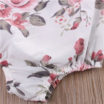 White Cotton Flower Printed Bodysuit for Baby Girl