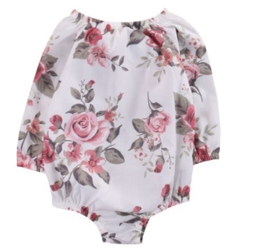 White Cotton Flower Printed Bodysuit for Baby Girl