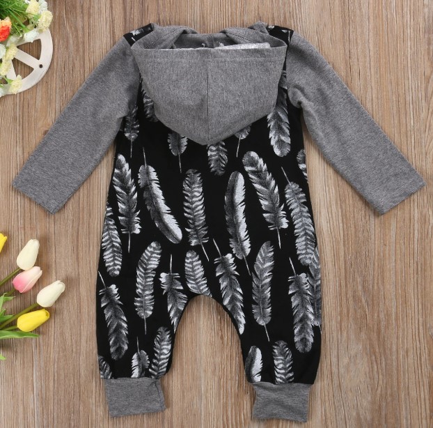 Grey Cotton Hooded Jumpsuit for Baby Boy