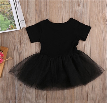 Black Cotton Letter Printed Dress for Baby Girl