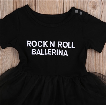 Black Cotton Letter Printed Dress for Baby Girl