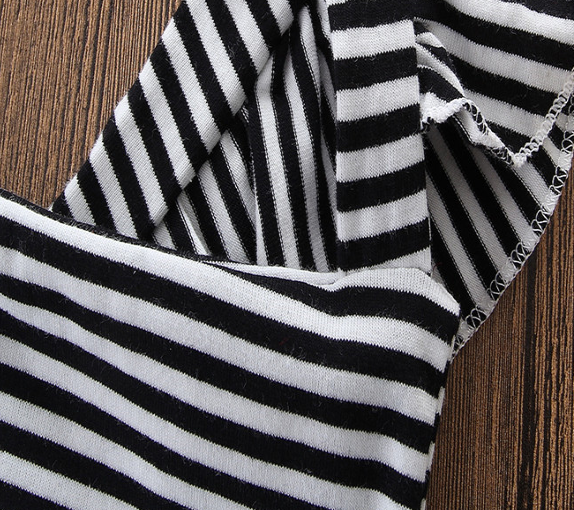 Cotton Striped Flying Sleeve Jumpsuit with Head Wear For Baby Girl