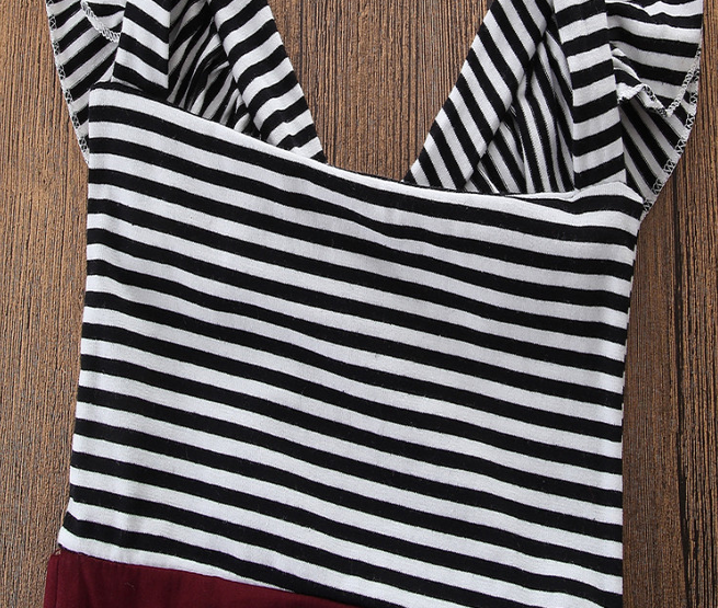 Cotton Striped Flying Sleeve Jumpsuit with Head Wear For Baby Girl