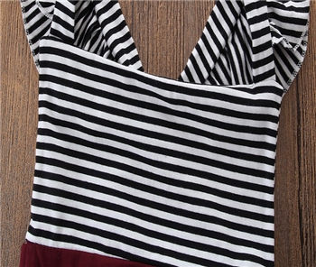 Cotton Striped Flying Sleeve Jumpsuit with Head Wear For Baby Girl