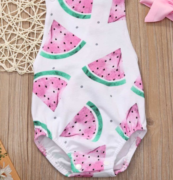 Cotton Watermelon Open Back Suit for Baby Girl