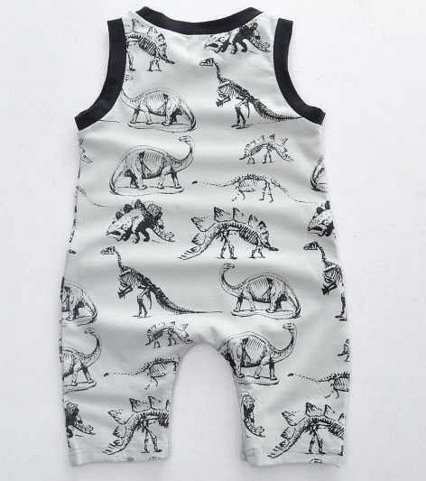 Grey Cotton Dinosaur Printed Romper for Kids
