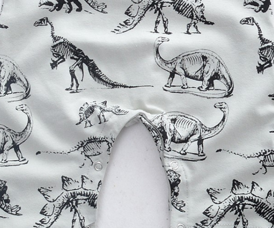Grey Cotton Dinosaur Printed Romper for Kids