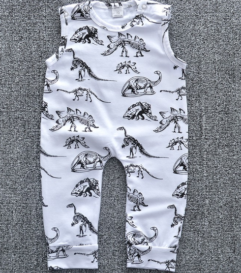 Grey Cotton Dinosaur Printed Romper for Kids