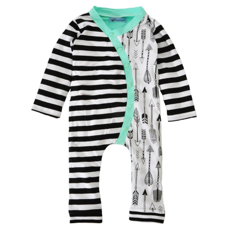 Cotton Striped Arrow Full Sleeve Jumpsuit for Baby Girl