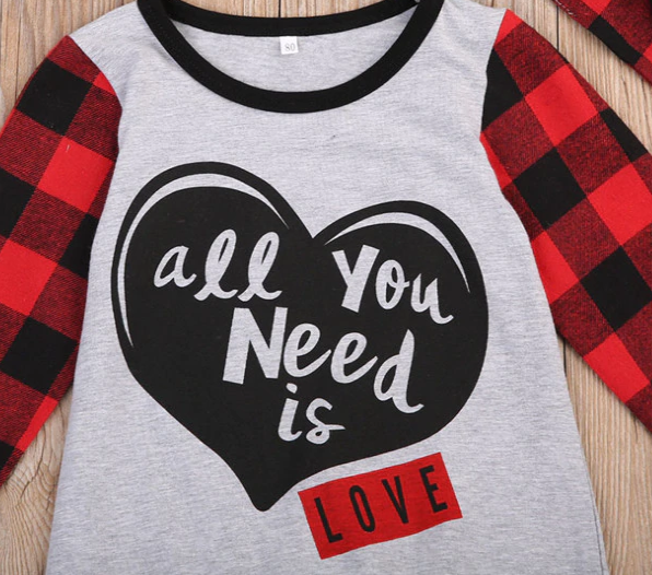 Cotton Letter Print Plaid Long Sleeve Romper for Baby Girl