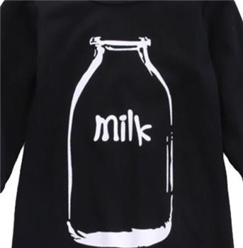 Black Cotton Milk Bottle Print Romper for Kids
