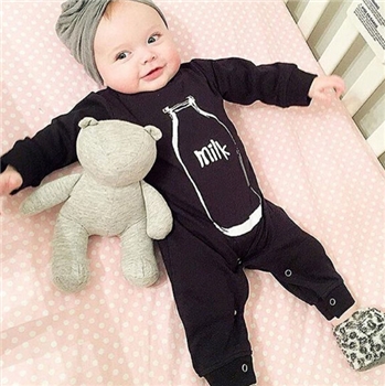 Black Cotton Milk Bottle Print Romper for Kids