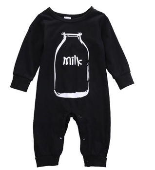 Black Cotton Milk Bottle Print Romper for Kids