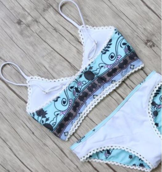 Polyester Floral Printed Two Piece Swim Wear for Women