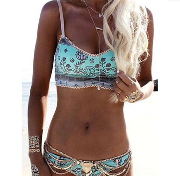 Polyester Floral Printed Two Piece Swim Wear for Women