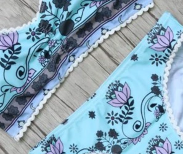 Polyester Floral Printed Two Piece Swim Wear for Women