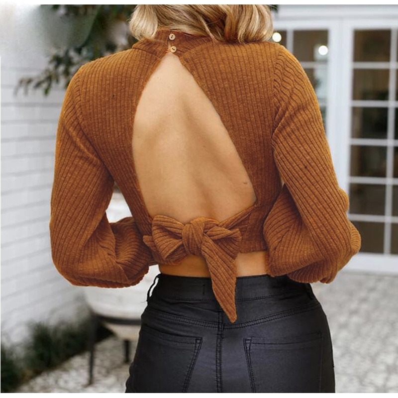Polyester Plain Back Bow Backless Women Top