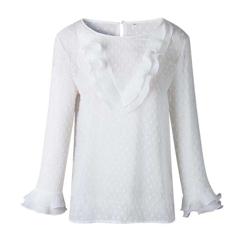 White Polyester Ruffled Front Elegant Women Top