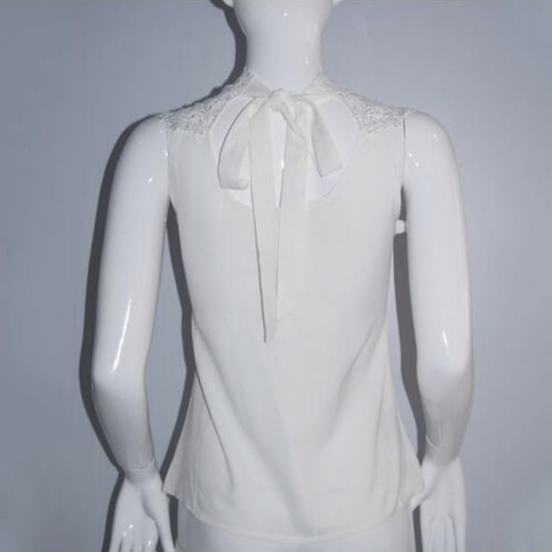 White Polyester Lace Worked Neck Women Top