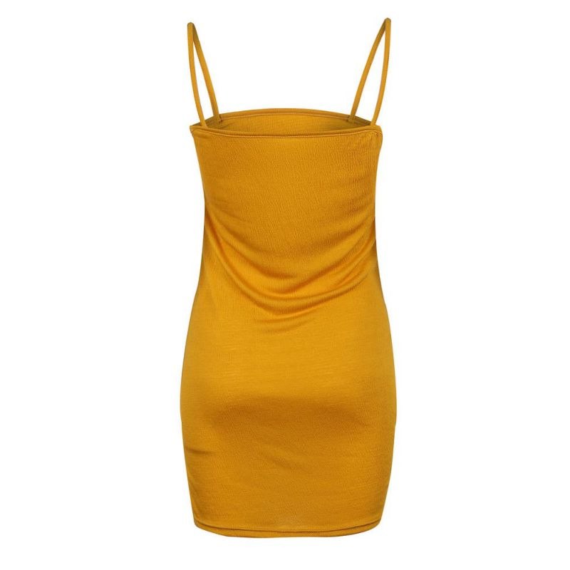 Yellow Polyester Plain Slim Fit Women Dress