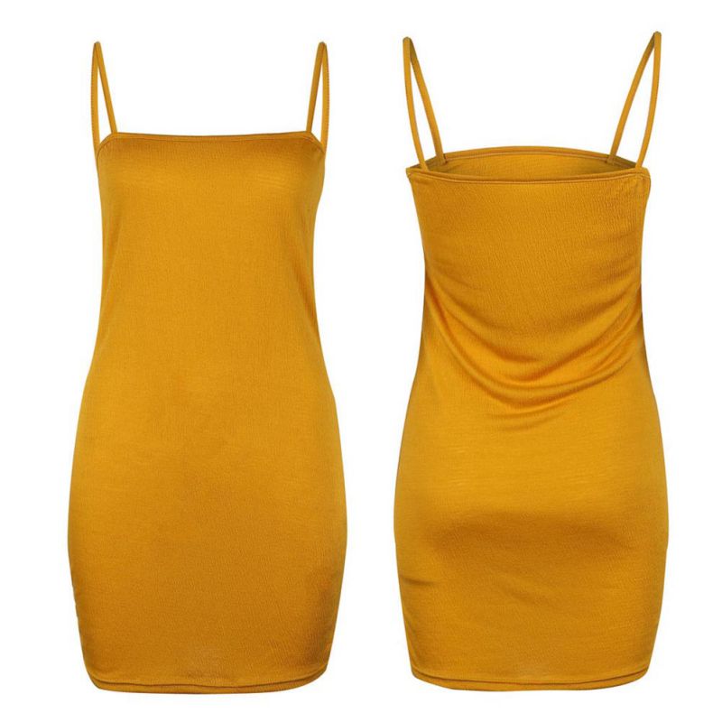 Yellow Polyester Plain Slim Fit Women Dress