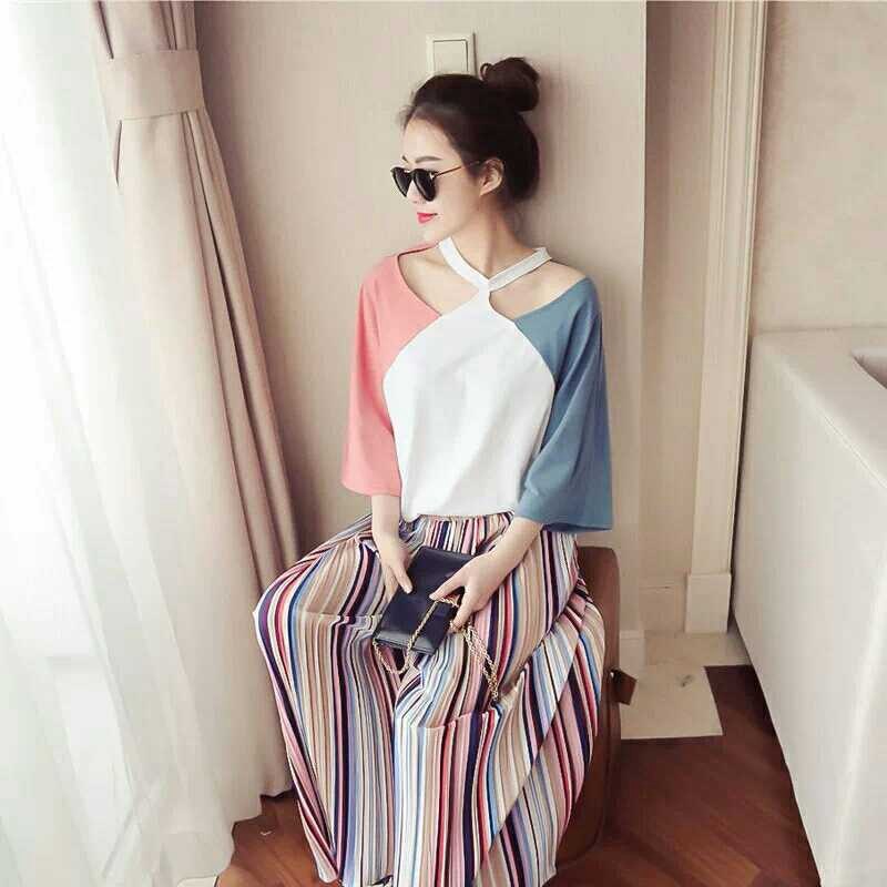 Polyester Dual Shade Cut Patterned Neck Women Top