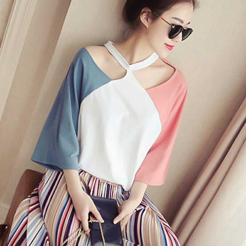 Polyester Dual Shade Cut Patterned Neck Women Top