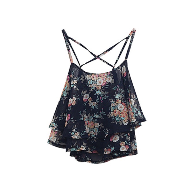 Polyester Floral Printed Peplum Crop Women Top