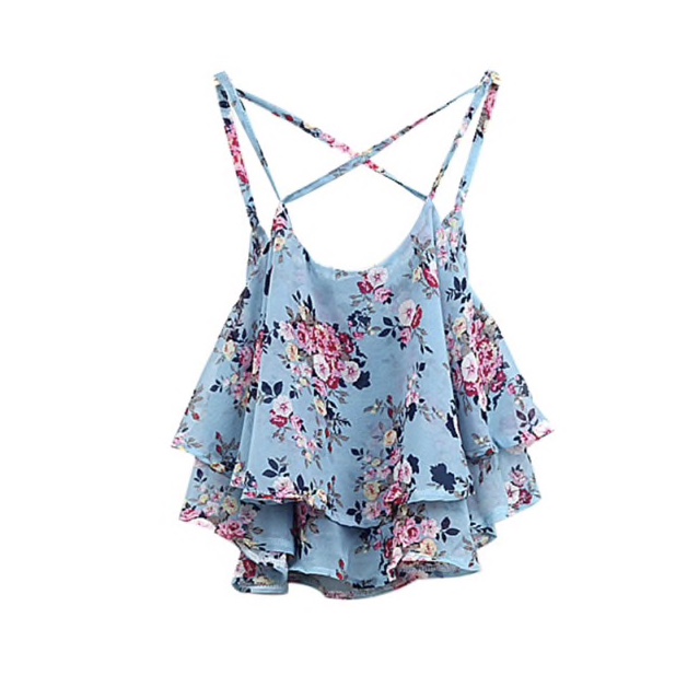 Polyester Floral Printed Peplum Crop Women Top