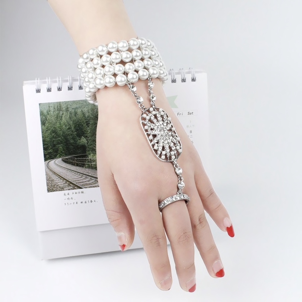 Alloy Pearls Patterned Adjustable Ring Women Bracelet