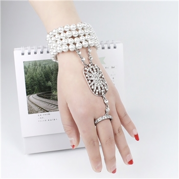 Alloy Pearls Patterned Adjustable Ring Women Bracelet
