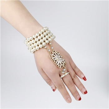 Alloy Pearls Patterned Adjustable Ring Women Bracelet