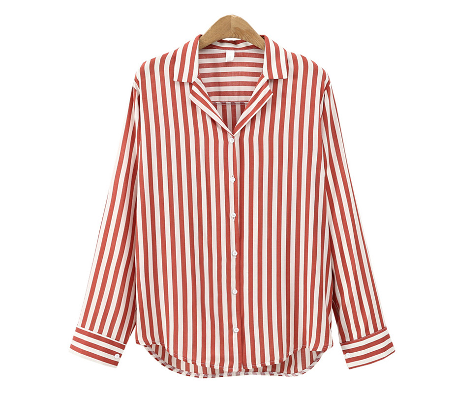 Polyester Collar Neck Vertical Stripped Women Top