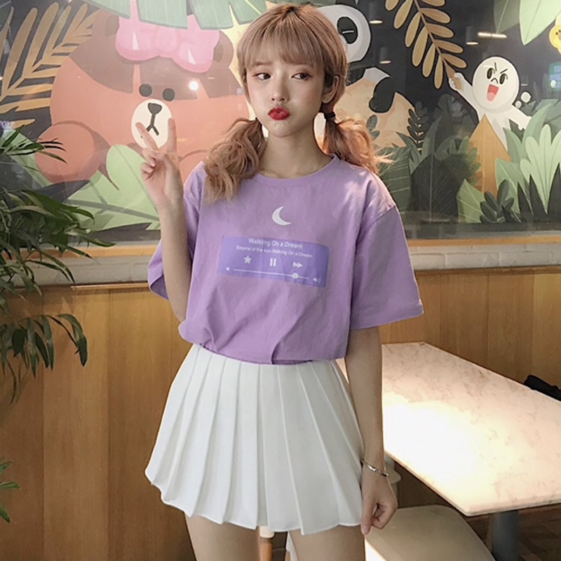 Polyester Half Moon Printed Front Loose Casual Women Top