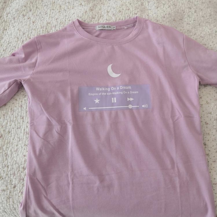 Polyester Half Moon Printed Front Loose Casual Women Top