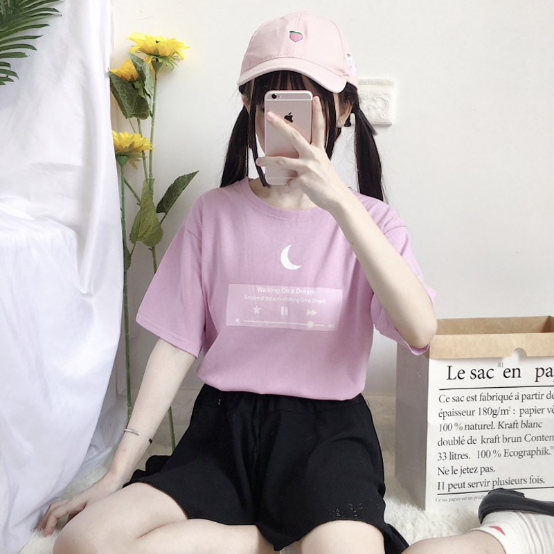 Polyester Half Moon Printed Front Loose Casual Women Top