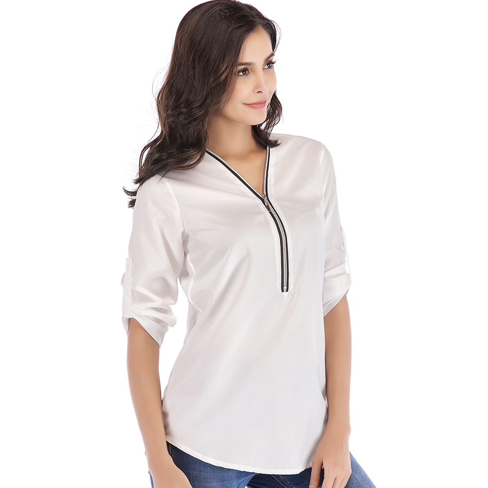 Polyester Zipper front Neck Women Top