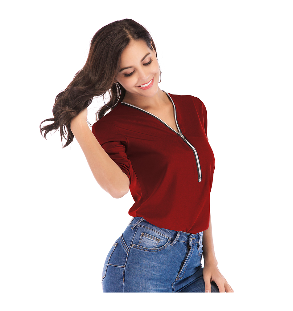 Polyester Zipper front Neck Women Top