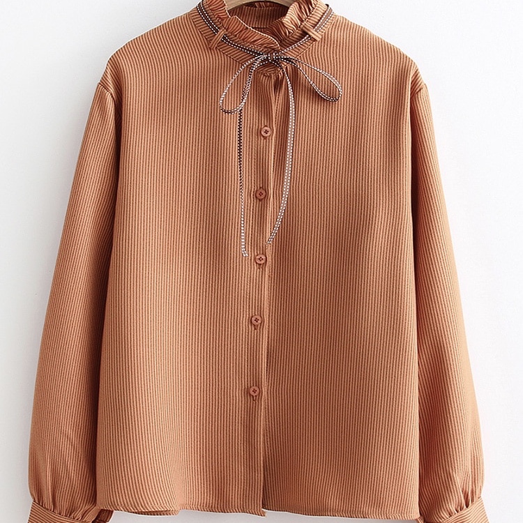 Polyester Ruffled Tassel Neck Women Top