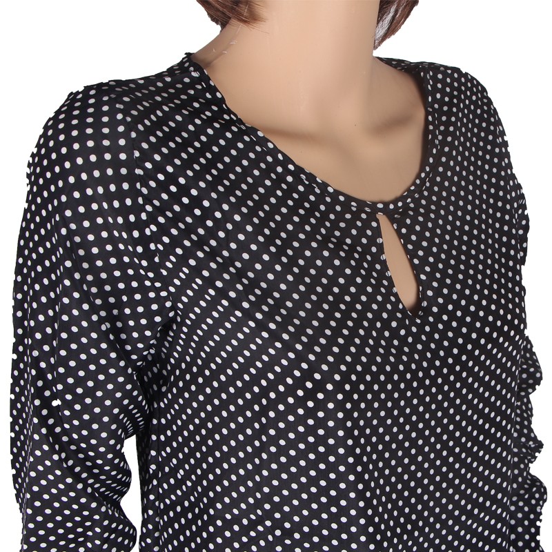 Black Polyester Polka Dots Printed WomenTop
