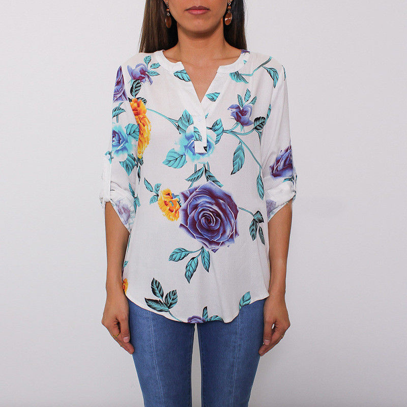 Polyester Roses Printed Casual Women Top