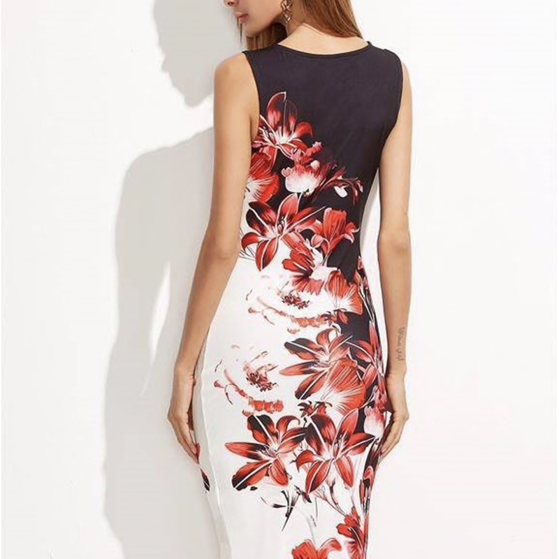 Polyester Floral Printed Casual Knee Length Women Dress
