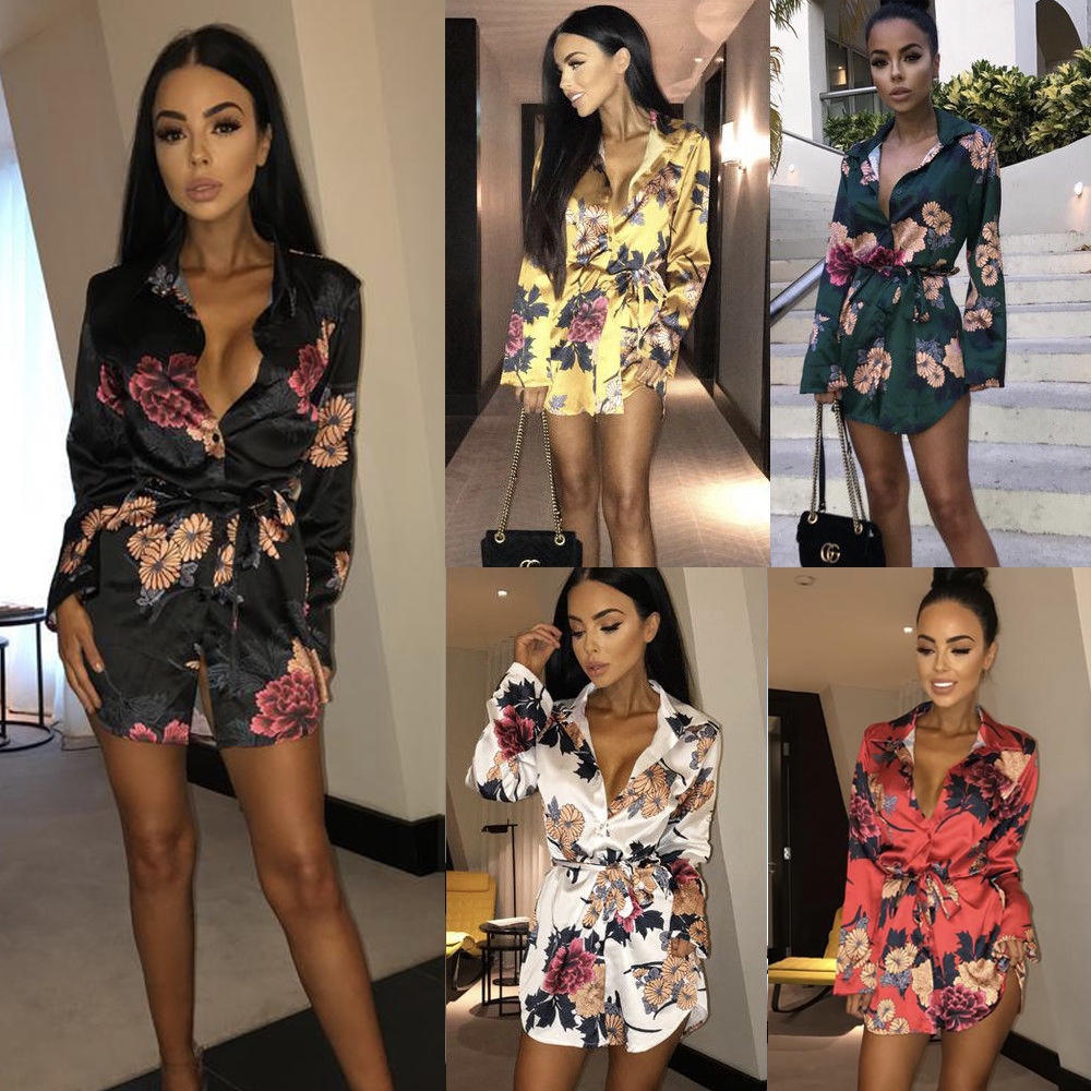 Polyester Floral Printed Sash Waist Women Dress