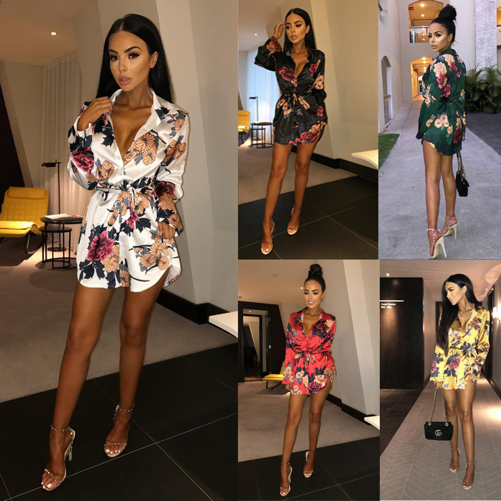 Polyester Floral Printed Sash Waist Women Dress