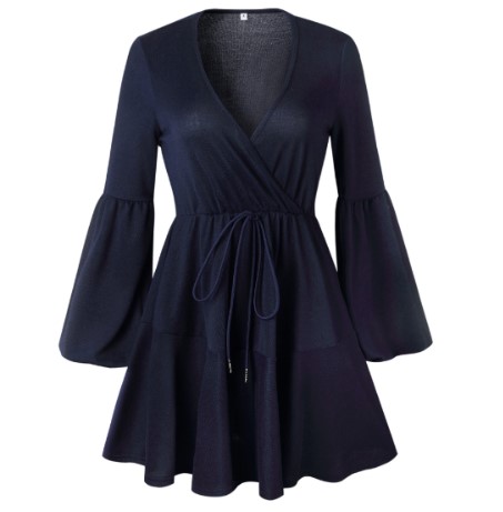 Cotton Plain V Neck Dress for Women