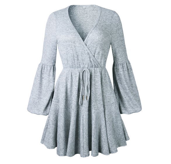 Cotton Plain V Neck Dress for Women