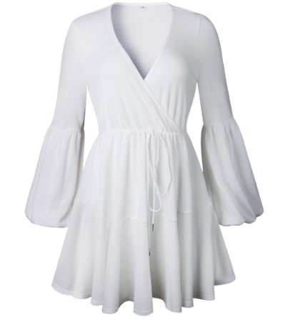 Cotton Plain V Neck Dress for Women