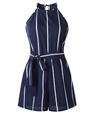 Polyester Strips Belt Jumpsuit for Women