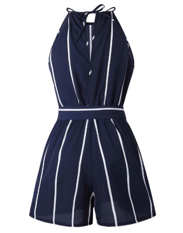 Polyester Strips Belt Jumpsuit for Women